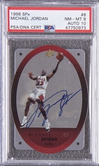 1996 SPx #8 Michael Jordan Signed Card - PSA NM-MT 8, PSA/DNA 10